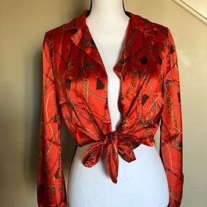 Red V Neck Long sleeve crop top Junior